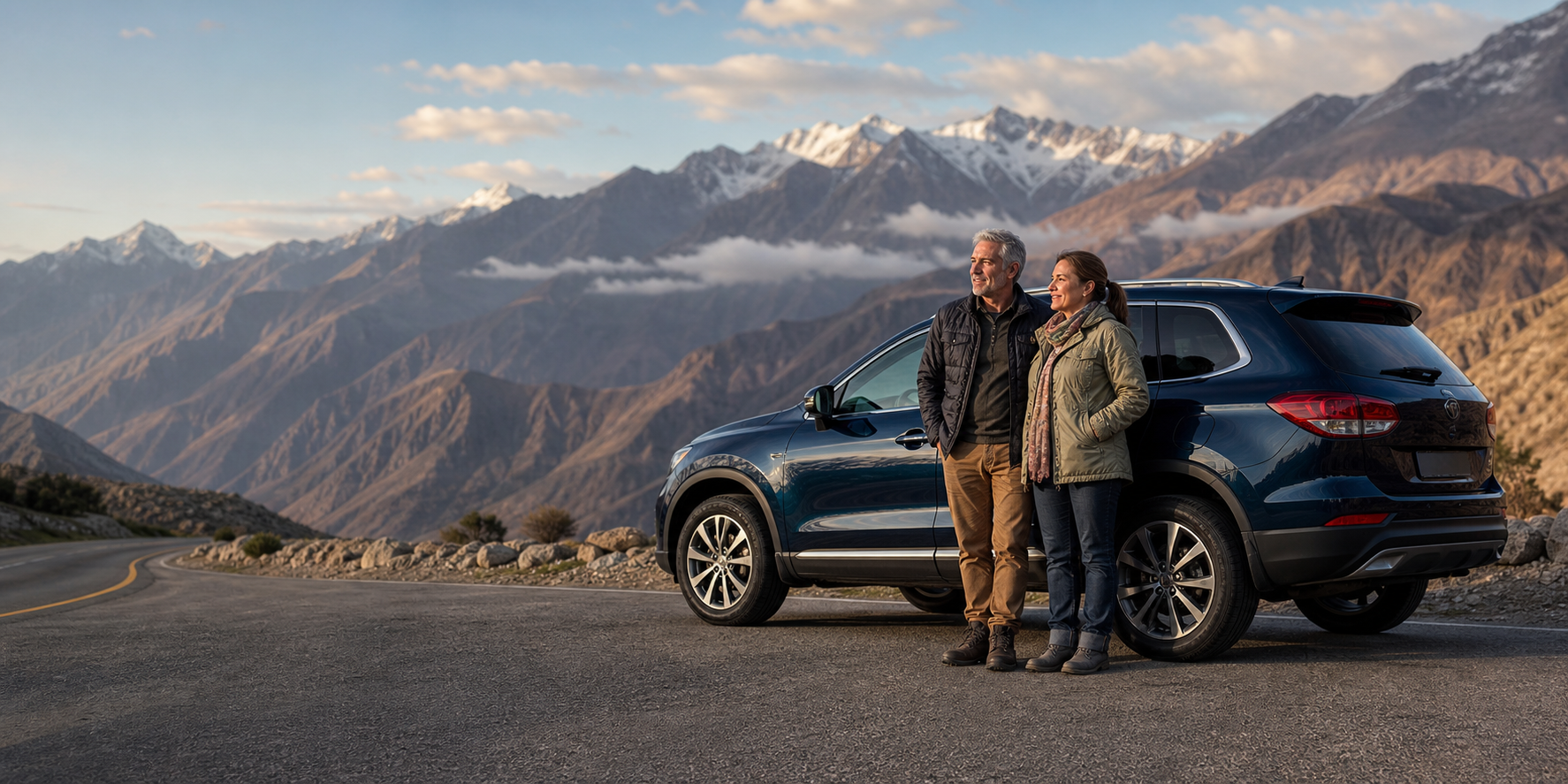 Seguro SOAPEX 1 Casal viajando de SUV pelas estradas do Chile